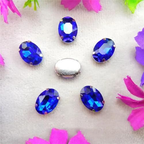 DUBTEDHOU Aufgenähte Strasskrallen, Kristalle in Krallenform Silber 7 Größen Farben Mix Oval Form Nähen Auf Strass Perlen DIY Trim(13x18mm 20pcs A6 Sapphire) von DUBTEDHOU