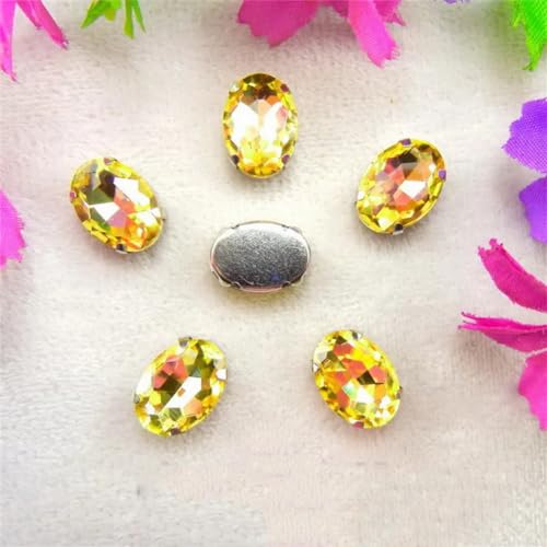 DUBTEDHOU Aufgenähte Strasskrallen, Kristalle in Krallenform Silber 7 Größen Farben Mix Oval Form Nähen Auf Strass Perlen DIY Trim(13x18mm 20pcs A7 Jonquil) von DUBTEDHOU