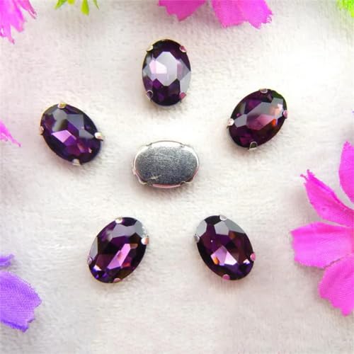 DUBTEDHOU Aufgenähte Strasskrallen, Kristalle in Krallenform Silber 7 Größen Farben Mix Oval Form Nähen Auf Strass Perlen DIY Trim(18x25mm 10pcs A12 Amethyst) von DUBTEDHOU