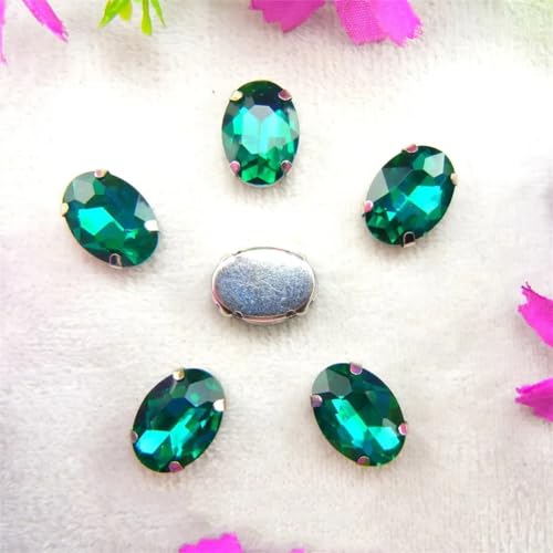 DUBTEDHOU Aufgenähte Strasskrallen, Kristalle in Krallenform Silber 7 Größen Farben Mix Oval Form Nähen Auf Strass Perlen DIY Trim(6x8mm 50pcs A10 Emerald) von DUBTEDHOU