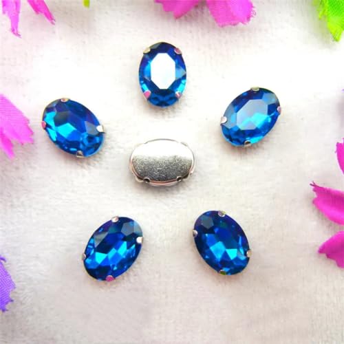 DUBTEDHOU Aufgenähte Strasskrallen, Kristalle in Krallenform Silber 7 Größen Farben Mix Oval Form Nähen Auf Strass Perlen DIY Trim(6x8mm 50pcs A13 Blue Zircan) von DUBTEDHOU