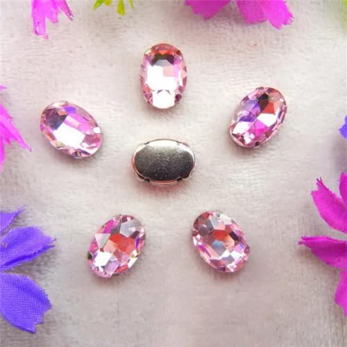 DUBTEDHOU Aufgenähte Strasskrallen, Kristalle in Krallenform Silber 7 Größen Farben Mix Oval Form Nähen Auf Strass Perlen DIY Trim(6x8mm 50pcs A25 Pink) von DUBTEDHOU