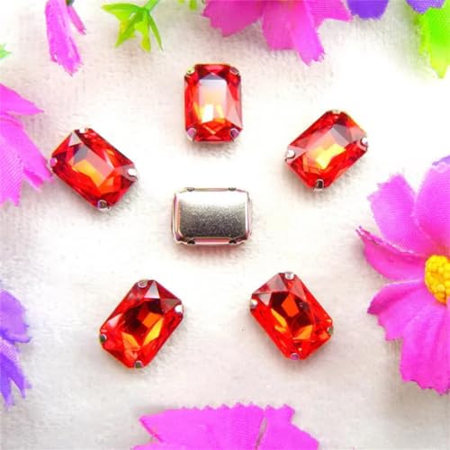 DUBTEDHOU Aufgenähte Strasskrallen, Kristalle in Krallenform Silber 7 Größen Farben Mix Rechteckige Form Aufnäher Strass Perlen(6x8mm 50pcs A19 Red) von DUBTEDHOU