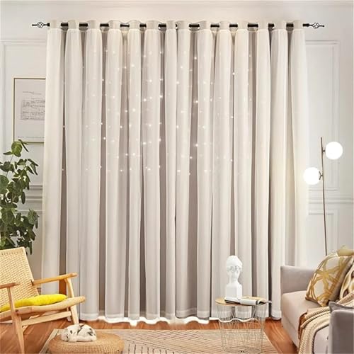 DUBTEDHOU Double Deck Blackout Tüllvorhang, 2PC Star Blackout Vorhänge, Tüll for Fenster mit Doppelschicht, Vorhänge, Dekoration for Hauszimmer(Beige,1.32x1.83m) von DUBTEDHOU