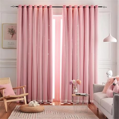 DUBTEDHOU Double Deck Blackout Tüllvorhang, 2PC Star Blackout Vorhänge, Tüll for Fenster mit Doppelschicht, Vorhänge, Dekoration for Hauszimmer(Pink,1.32x1.6m) von DUBTEDHOU