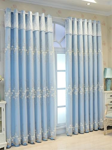 DUBTEDHOU Double Deck Blackout Tüllvorhang, Einfacher doppelschichtiger Vorhang, bestickter transparenter Vorhang und Dicker Vorhang for Schlafzimmer, Wohnzimmer, 1 Panel(Blue,HOOK-W140XH215CM 1PC) von DUBTEDHOU