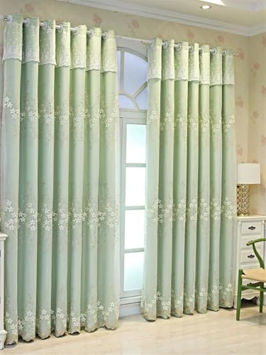 DUBTEDHOU Double Deck Blackout Tüllvorhang, Einfacher doppelschichtiger Vorhang, bestickter transparenter Vorhang und Dicker Vorhang for Schlafzimmer, Wohnzimmer, 1 Panel(Green,HOOK-W140XH215CM 1PC) von DUBTEDHOU