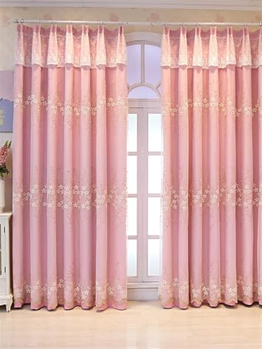 DUBTEDHOU Double Deck Blackout Tüllvorhang, Einfacher doppelschichtiger Vorhang, bestickter transparenter Vorhang und Dicker Vorhang for Schlafzimmer, Wohnzimmer, 1 Panel(Pink,HOOK-W140XH215CM 1PC) von DUBTEDHOU