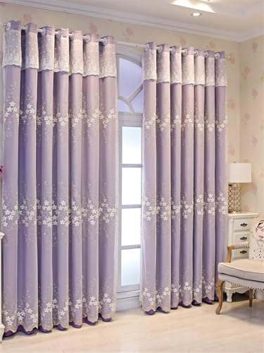 DUBTEDHOU Double Deck Blackout Tüllvorhang, Einfacher doppelschichtiger Vorhang, bestickter transparenter Vorhang und Dicker Vorhang for Schlafzimmer, Wohnzimmer, 1 Panel(Purple,HOOK-W140XH215CM 1PC) von DUBTEDHOU