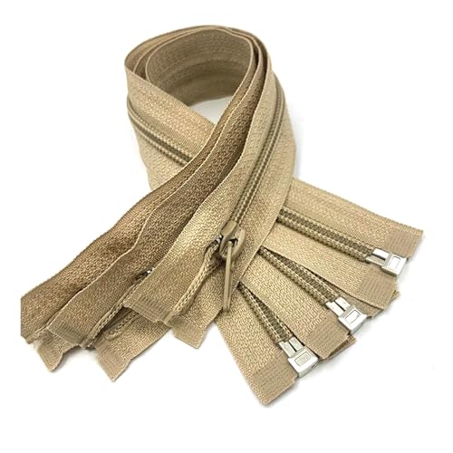 DUBTEDHOU Hochbelastbare Reißverschlüsse, Harz-Reißverschlus Spulenreißverschlüsse aus Harz, 30–70 cm, 5# Nylon-Reißverschluss(Khaki,20Pcs 50Cm) von DUBTEDHOU