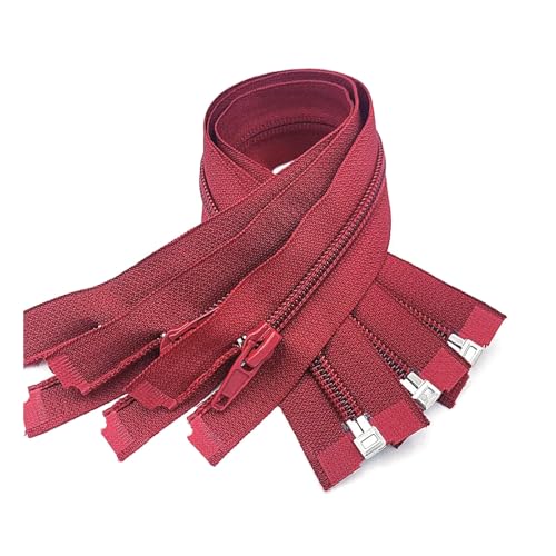 DUBTEDHOU Hochbelastbare Reißverschlüsse, Harz-Reißverschlus Spulenreißverschlüsse aus Harz, 30–70 cm, 5# Nylon-Reißverschluss(Wine Red,20Pcs 30Cm) von DUBTEDHOU