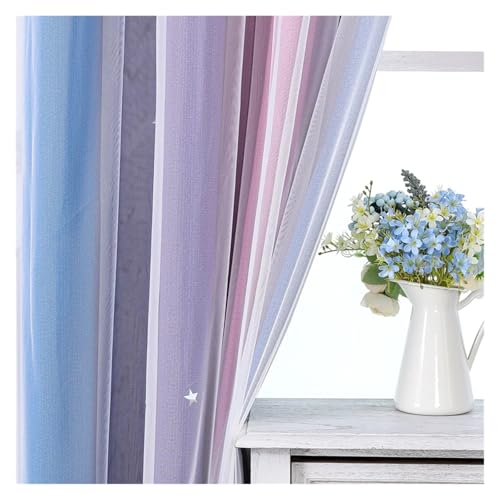 Double Deck Blackout Tüllvorhang, Regenbogen-Vorhänge for Mädchen-Schlafzimmer, doppellagige Verdunkelungsvorhänge, Ösen oben, Sternausschnitt, Ombré-Fenstervorhänge mit transparenten Vorhängen(Purple von DUBTEDHOU