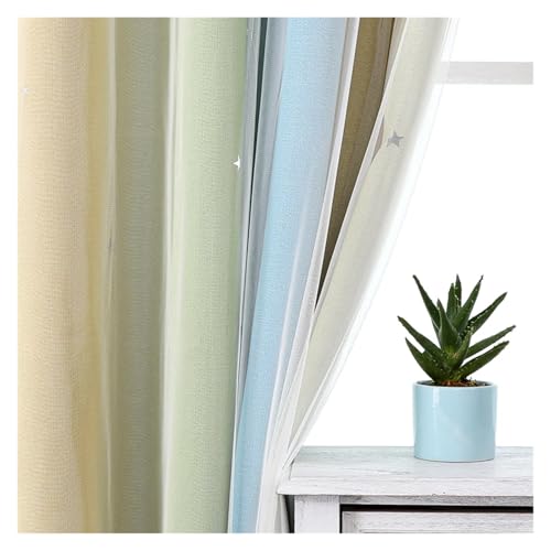 Double Deck Blackout Tüllvorhang, Regenbogen-Vorhänge for Mädchen-Schlafzimmer, doppellagige Verdunkelungsvorhänge, Ösen oben, Sternausschnitt, Ombré-Fenstervorhänge mit transparenten Vorhängen(Green, von DUBTEDHOU