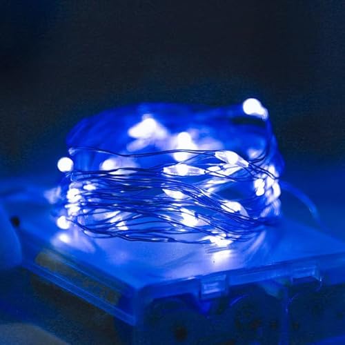 DUDONGA Lichterkette, batteriebetriebene Kupfer-Lichterkette, 10 LEDs, 1 m, Licht für Weihnachtsbaum, Schlafzimmer, Geschenke, Halloween-Dekorationen (blau) von DUDONGA