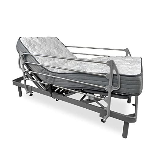 DUÉRMETE ONLINE Ergomedic Pro Elektrobett, verstärkt, mit viskoelastischer Matratze und Edelstahl-Geländer, Holz, Anthrazit, 90 x 190 cm von DUÉRMETE ONLINE