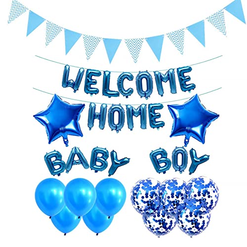 DUGEGAYL "Welcome Home Baby Boy Folienballons Banner, Willkommen Zuhause Deko Blau Luftballons Set Zur Geburt Boy, Latex Ballons mit Pailletten Familie Partei (Blau) von DUGEGAYL