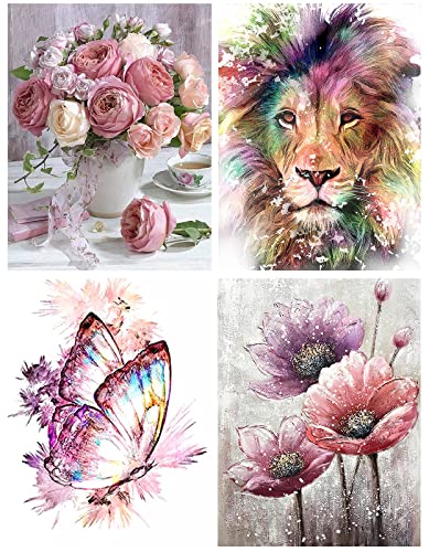 DUGEHO 4P 5D Diamond Painting Full Set,5D Diamant Bilder mit Zubehör Schmetterling Blume DIY Malerei für Home Wall Wand und Eingang Dekorationen(30×40cm) von DUGEHO