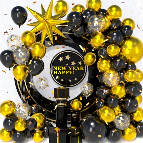 DUGEHO 90 PCS Schwarz Gold Bogen Luftballons Girlande Set Metallballons Latexballon für Valentinstag Geburtstag Dekoration Hochzeitstag Party Abschluss von DUGEHO