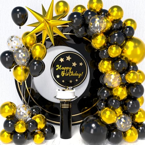 DUGEHO 90 Stück Schwarzes Gold Girlande Ballonbogen Luftballons Girlande Set,Metall Luftballons, Latexballon für Geburtstag Hochzeit Jubiläum Baby Shower Party von DUGEHO