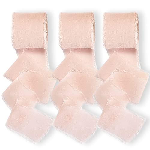 DUGEHO Geschenkband,Chiffon Schleifenband Schleifenband 3 Rollen Hochzeit Dekoband für Hochzeit Einladungen Brautstrauß Geschenk Wrapping Dekor DIY Handwerk（3,8cm x 6m，Helles Apricot） von DUGEHO