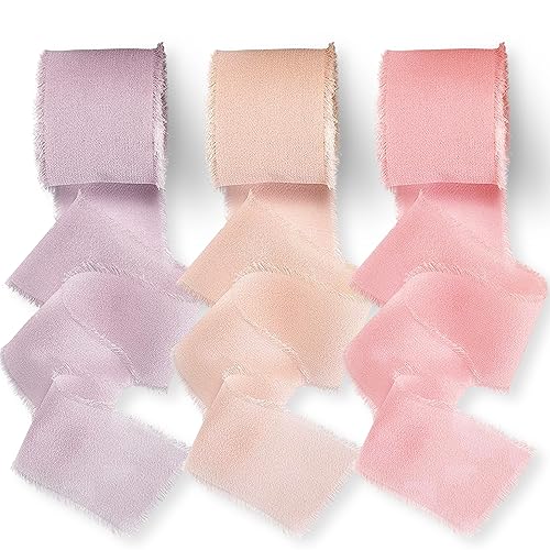 DUGEHO Geschenkband,Chiffon Schleifenband Schleifenband 3 Rollen Hochzeit Dekoband für Hochzeit Einladungen Brautstrauß Geschenk Wrapping Dekor DIY Handwerk（3,8cm x 6m，Lila und rosa） von DUGEHO