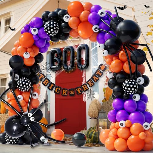 Halloween Luftballons Girlande Ballon, Halloween Party Dekoration, Halloween Ballongirlande Große Spinne Luftballon mit Schwarz Orange Violett Latex Ballons für Halloween Party Deko von DUGEHO