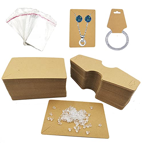 DUGYIRS 200 Stück Ohrringe Display Karten Halskette Display-Karten mit 200 Stück Ohrringe Rücken und 100 Stück selbstklebenden Beuteln Kraftpapier Display-Karten für Schmuck verpacken Displa von DUGYIRS