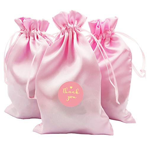 DUGYIRS 30 Stück Satin Rosa Geschenktüten 12cmx20cm, Schmuck Taschen Hochzeitsgeschenk Kordelzugbeutel Baby Dusche Weihnachten Geschenk Taschen von DUGYIRS