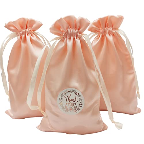 DUGYIRS 30 Stück Satin Roségold Geschenktüten 12cmx20cm, Geschenk Taschen Schmuckbeutel Kordelzugbeutel für Babydusche Hochzeit Party Weihnachtsgeschenktüten von DUGYIRS