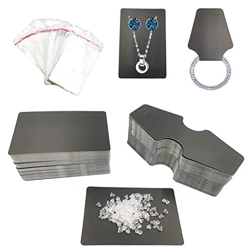 Ohrring Display Karten Halsketten Display Karten,200 Stück Schmuck Halter Karten Leere Papieranhänger mit 100 Stück Selbstsiegelnde Beutel und 200 Stück Ohrring Rücken für Schmuck Display(Schwarz) von DUGYIRS