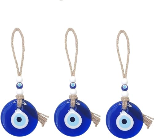 Türkisches blaues Auge Evil Eye Amulett Wandbehang 5 cm 3 Stück Evil Eye Ornament Amulett Dekoration Home Decor Schutz Segen Charm Geschenk Glasperlen Home Anhänger Günstige Talisman (5 cm) von DUHALINE