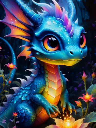 5D Diamond Painting Erwachsene Drache, Diamant Painting Bilder Diamond Painting Blumen for Home Decor Wall 30 X 40 cm von DUHALO