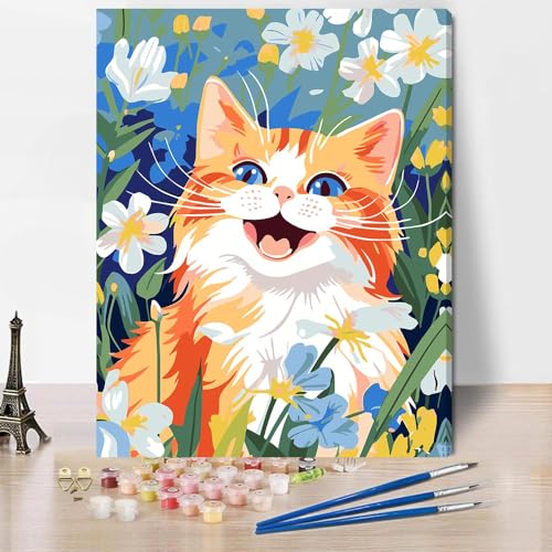 Malen Nach Zahlen Erwachsene Tiere Meer, DIY Paint by Numbers Adult Handgemalt Ölgemälde Kit inklusive Pinsel und Acrylfarben 30 x 40 cm - Katze(Ohne Rahmen) von DUHALO