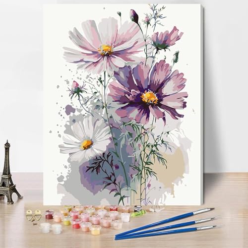 Malen nach Zahlen Erwachsene Abstrakte Blumen DIY Malen nach Zahlen Kits auf Leinwand Acrylmalerei nach Zahlen mit Pinseln Leinwand Geschenke Kunsthandwerk 30 x 40 cm (Ohne Rahmen) von DUHALO