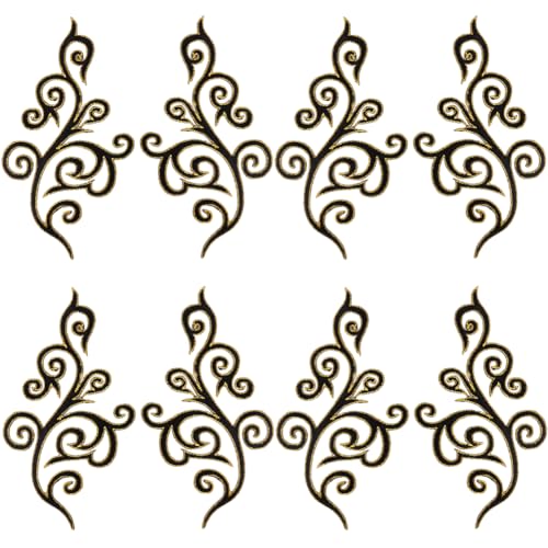 Stickapplikationen, 5 Paar Blumen-Stickapplikationen, goldener Besatz, Glitzer, Ethno-Stil, for Nähen(Black) von DUJAE