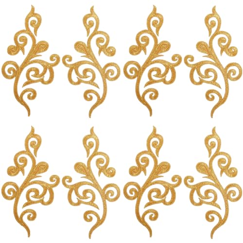 Stickapplikationen, 5 Paar Blumen-Stickapplikationen, goldener Besatz, Glitzer, Ethno-Stil, for Nähen(Gold) von DUJAE