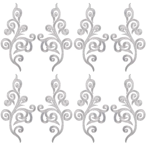 Stickapplikationen, 5 Paar Blumen-Stickapplikationen, goldener Besatz, Glitzer, Ethno-Stil, for Nähen(Silver) von DUJAE