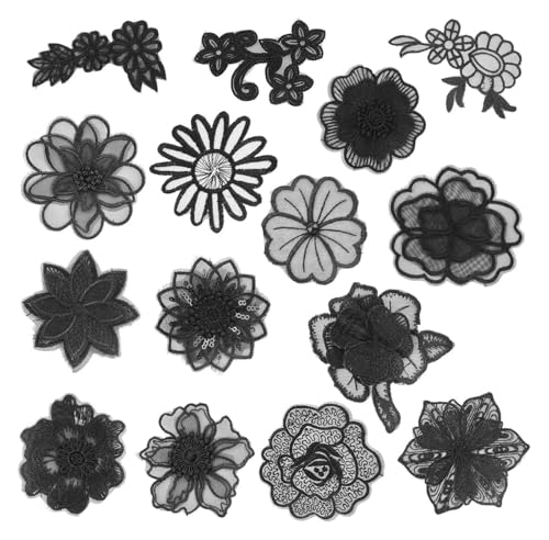 Stickerei-Applikation, 15 Stile, Organza-Blumen-Spitzen-Applikation, 3D-Blumenstickerei, for Aufnähen, Spitze von DUJAE