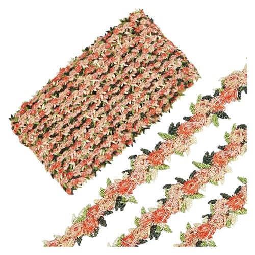 Stickerei-Applikation, 15 Yards, Blumen-Spitzenbesatz, 2 cm, Rosenblüten-Spitzen-Applikationsbesatz, bestickt(Dark Orange) von DUJAE