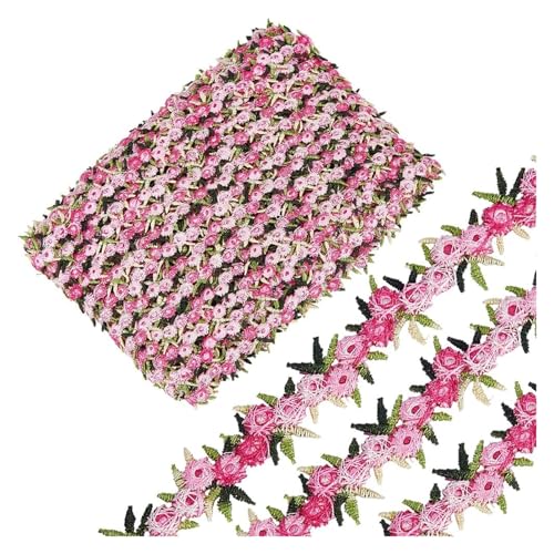 Stickerei-Applikation, 15 Yards, Blumen-Spitzenbesatz, 2 cm, Rosenblüten-Spitzen-Applikationsbesatz, bestickt(Hot Pink) von DUJAE