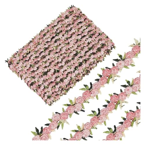 Stickerei-Applikation, 15 Yards, Blumen-Spitzenbesatz, 2 cm, Rosenblüten-Spitzen-Applikationsbesatz, bestickt(Light Coral) von DUJAE