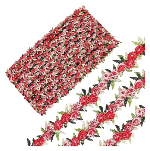 Stickerei-Applikation, 15 Yards, Blumen-Spitzenbesatz, 2 cm, Rosenblüten-Spitzen-Applikationsbesatz, bestickt(Red) von DUJAE