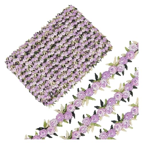 Stickerei-Applikation, 15 Yards, Blumen-Spitzenbesatz, 2 cm, Rosenblüten-Spitzen-Applikationsbesatz, bestickt(Violet) von DUJAE