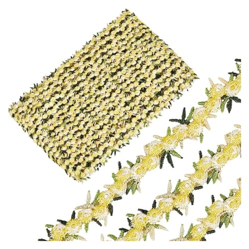 Stickerei-Applikation, 15 Yards, Blumen-Spitzenbesatz, 2 cm, Rosenblüten-Spitzen-Applikationsbesatz, bestickt(Yellow) von DUJAE