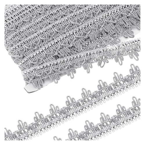 Stickerei-Applikation, 15 Yards, metallischer Zopfbesatz, goldfarbene Gimp-Stickerei, Spitzenbesatz, dekorative Applikation(Silver) von DUJAE