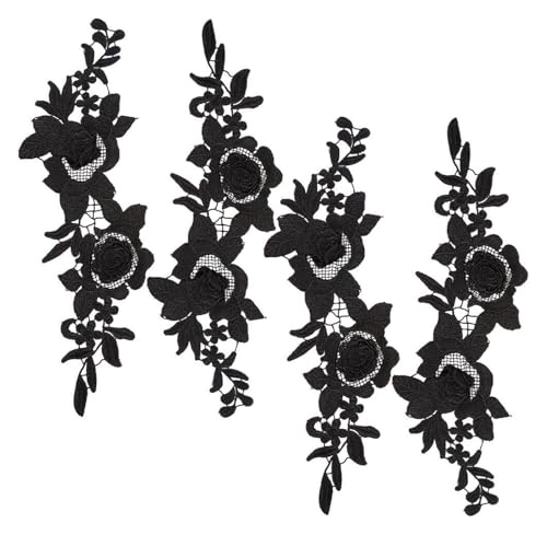 Stickerei-Applikation, 2 Paar, 36 x 11 cm, schwarz, Stickerei-Patch, Blumen-Spitze-Stoff, Nähen, Blumen-Rose von DUJAE