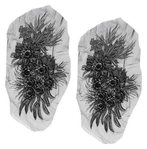 Stickerei-Applikation, 2 Stück, 3D-Blatt-Blumen-Spitzen-Applikationen, weiße Blumenblätter, bestickte Brautspitze(Black) von DUJAE