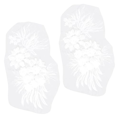 Stickerei-Applikation, 2 Stück, 3D-Blatt-Blumen-Spitzen-Applikationen, weiße Blumenblätter, bestickte Brautspitze(White) von DUJAE