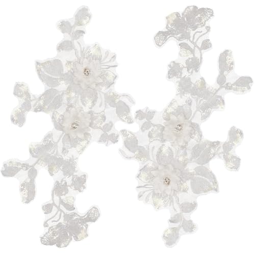 Stickerei-Applikation, 2 Stück, 3D-Blumen, bestickte Spitzenapplikation, for Aufnähen, Besatz, Glitzer-Pailletten(White) von DUJAE