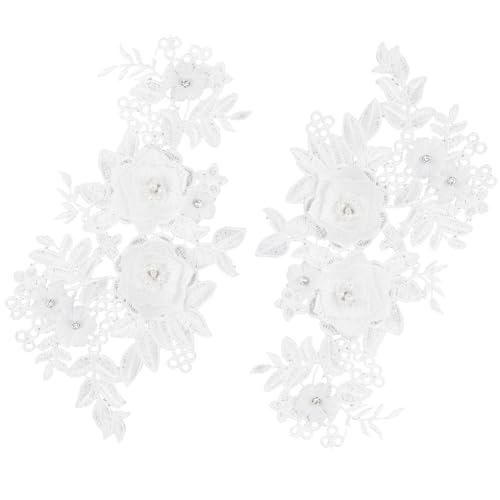 Stickerei-Applikation, 2 Stück, 3D-Blumen-Spitzenapplikationen, Strass-Perlen, bestickt, for Aufnähen/Aufbügeln(White) von DUJAE